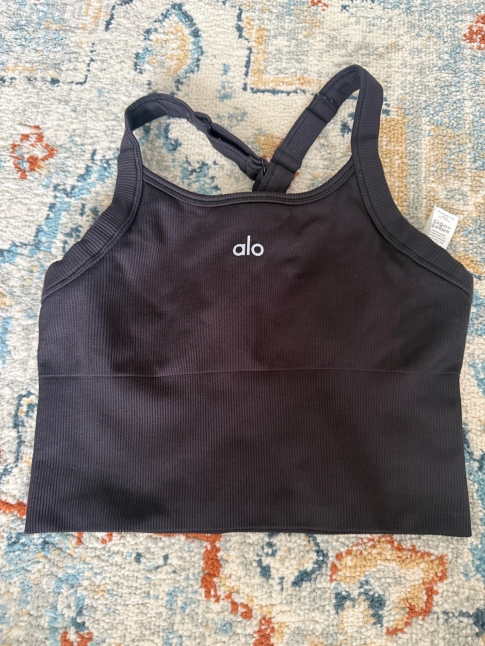 ALO Yoga Black Ribbed Crop Sports Bra